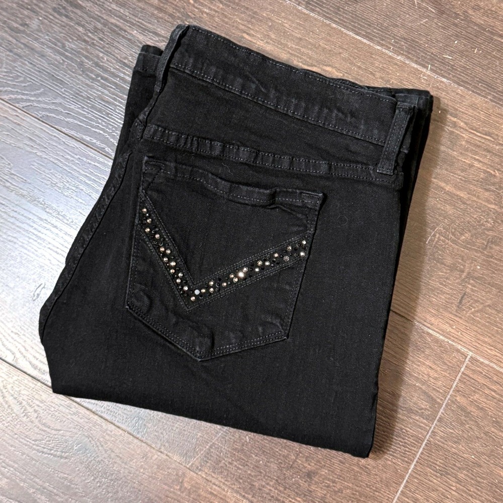 NYDJ Jeans Boot Cut 12 x 33 Black Rhinestone Back‎ Pocket 700BR30 Womens